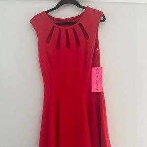 Betsy Johnson women mid cocktail and Party Red Dress, back zipper,